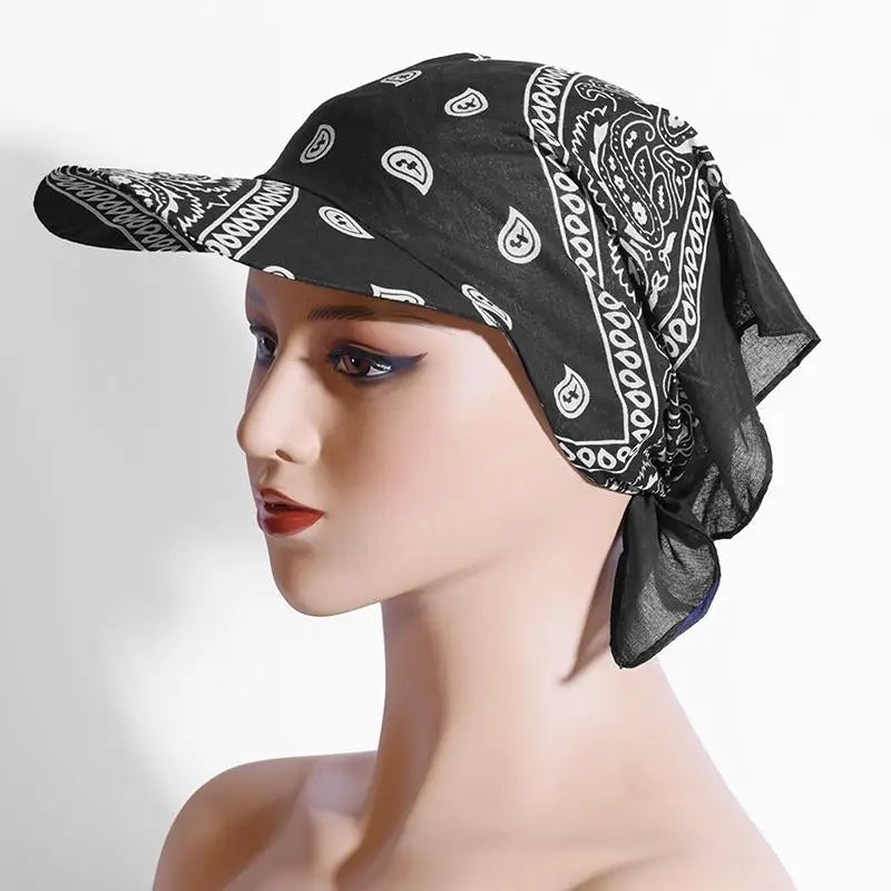 Fashion Wide Brim Baseball Caps Head Scarf Pre-Tied Lightweight Sun Visor Turban Breathable Bandana Scarf Cap Women Outdoor Oasis Select A1