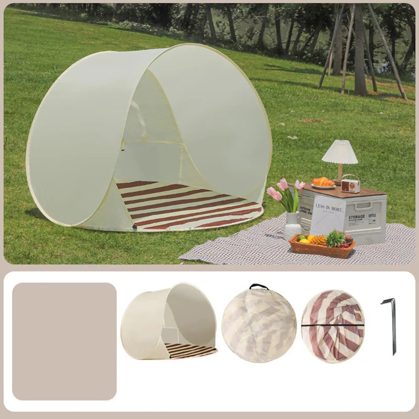 Outdoor Portable Camping One Click Open 3-4 People Tent Large Space Sunshade Beach Sun Shelter Tent Garden Beach Tent Reusable Oasis Select