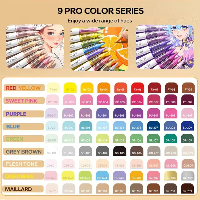 9pcs/set Acrylic Brush Markers Set -Pro Art Markers with Ink Control for Painting Drawing Sketching Art Supplies Highlighter Pen Oasis Select
