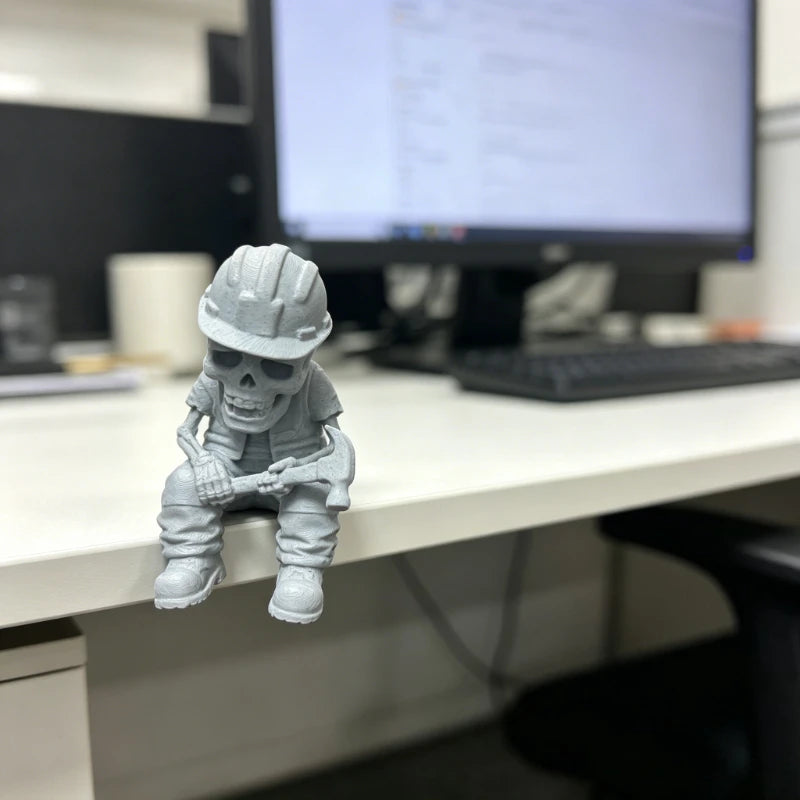 Hand Hammer Labor Worker Skull Mini Figurines 3D Printed Diligent Worker Skeleton Shelf Sitter Statue Home Desk Ornaments Decor Oasis Select