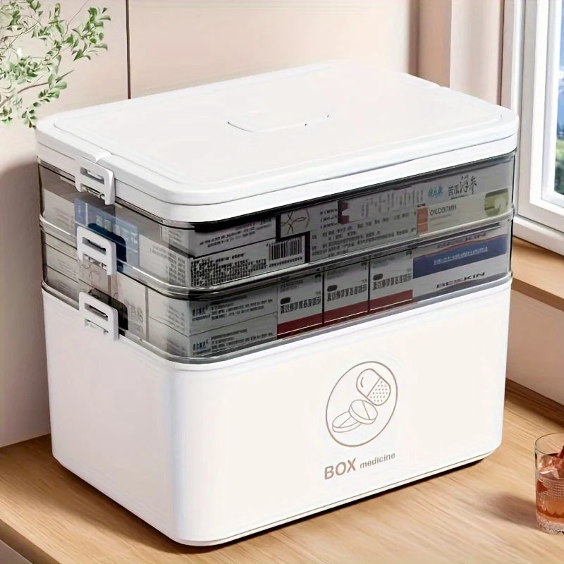 1pc Leak-Proof Medicine Organizer, 3-Tier First Aid Storage Cabinet Box, Compact Multifunctional Household Medical Kit for Home Oasis Select