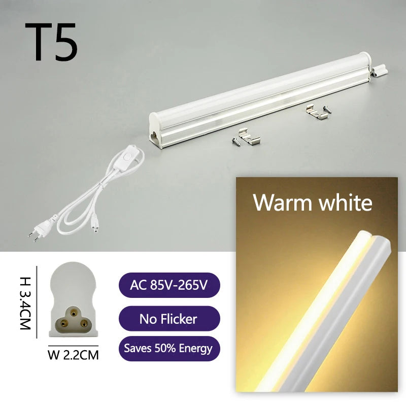 50cm T5 LED Tube 15W AC85V-265V Save 50% Energy,HightBrightness Flicker-free Replacement for Fluorescent Tubes,With/Without Plug Oasis Select Warm White EU Plug 1 pcs 15w