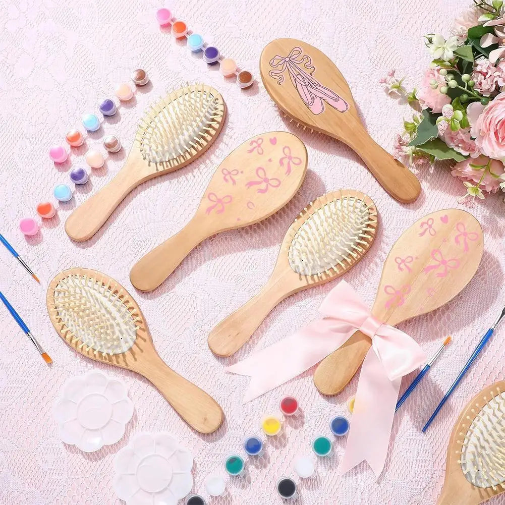 DIY Wooden Hairbrush Painting Kit – 6-Piece Creative Craft Set