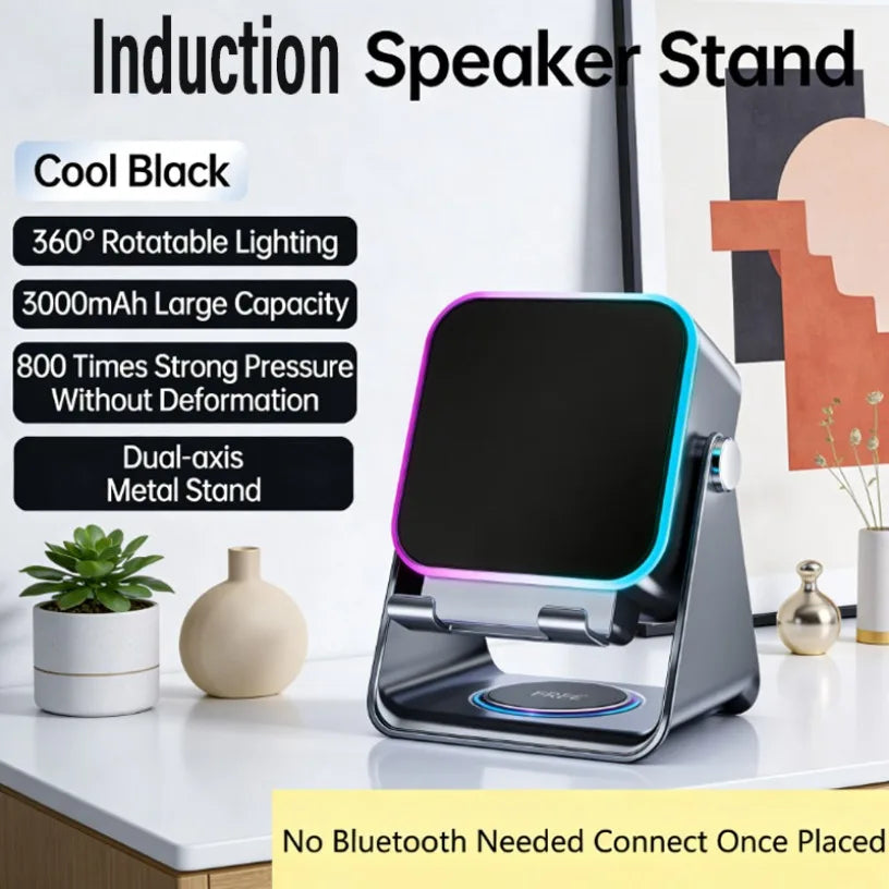 5 In 1 Auto-induction Wireless Bluetooth 5.3 Speaker HIFI Sound Portable Phone Holder Speaker with RGB Lights Oasis Select