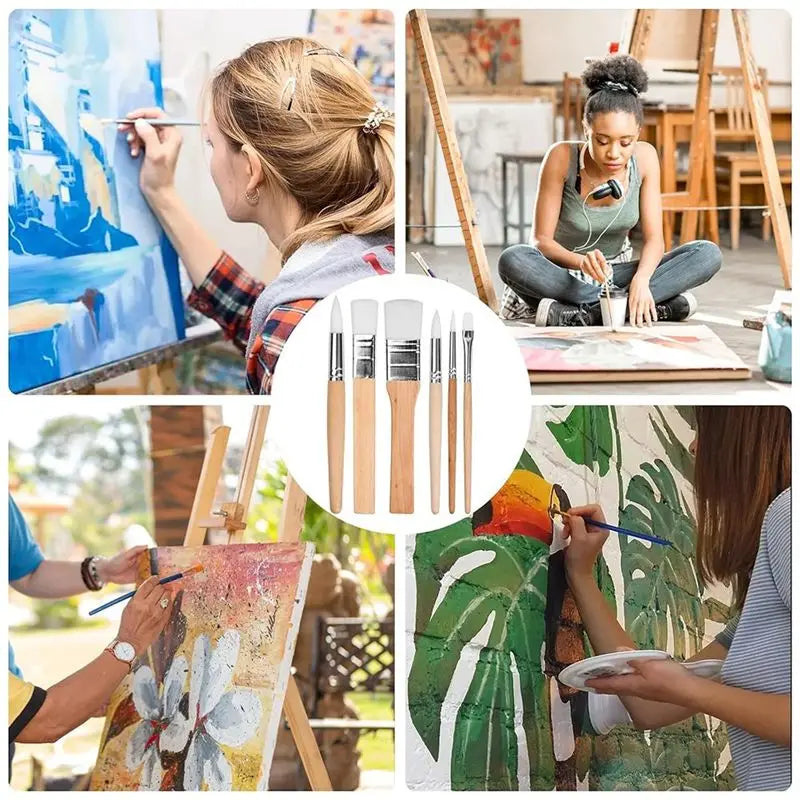 LIKE WISH 6 PCS Paint Brush Set, Artist Paint Brushes Wooden Paintbrushes For Acrylic Painting Painting Brushes Kit Oasis Select