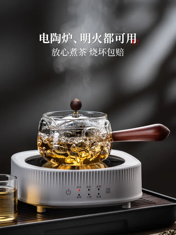 The Side of The Leisure Pot Household Heat-resistant Glass Teapot Rotating Small Green Orange Tea Tea Set Boiling Teapot Oasis Select
