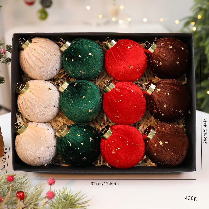 12-Pack 8cm Velvet Star Christmas Ball Ornaments | Tree Decor