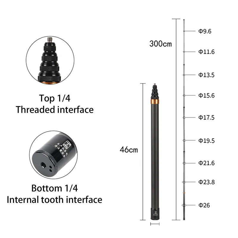 3M Carbon Fiber Invisible Extended Edition Selfie Stick Adjustable Extension Pole For Insta360 Panoramic Camera Action Camera Oasis Select