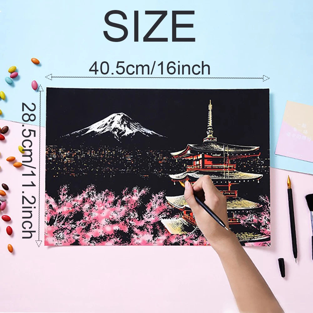Scratch Painting Paper ,City Series Night Scene,Scratch Painting Creative Gift,Scratch board for Adult and Kids,with 4 Tools Oasis Select
