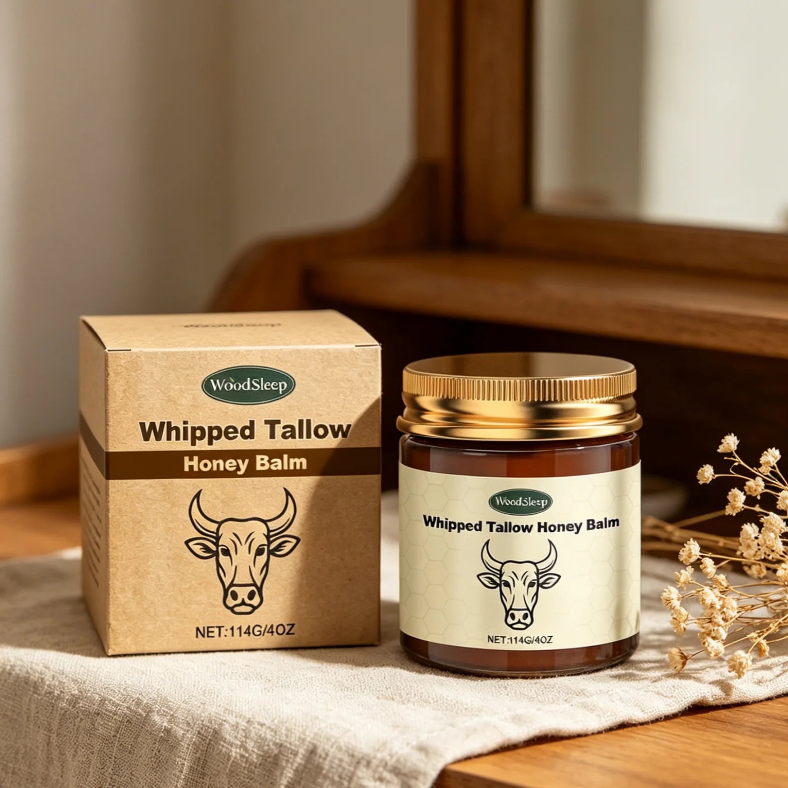WoodSleep Whipped Tallow Honey Balm – Deep Skin Moisturizer Whipped Tallow Balm Oasis Select