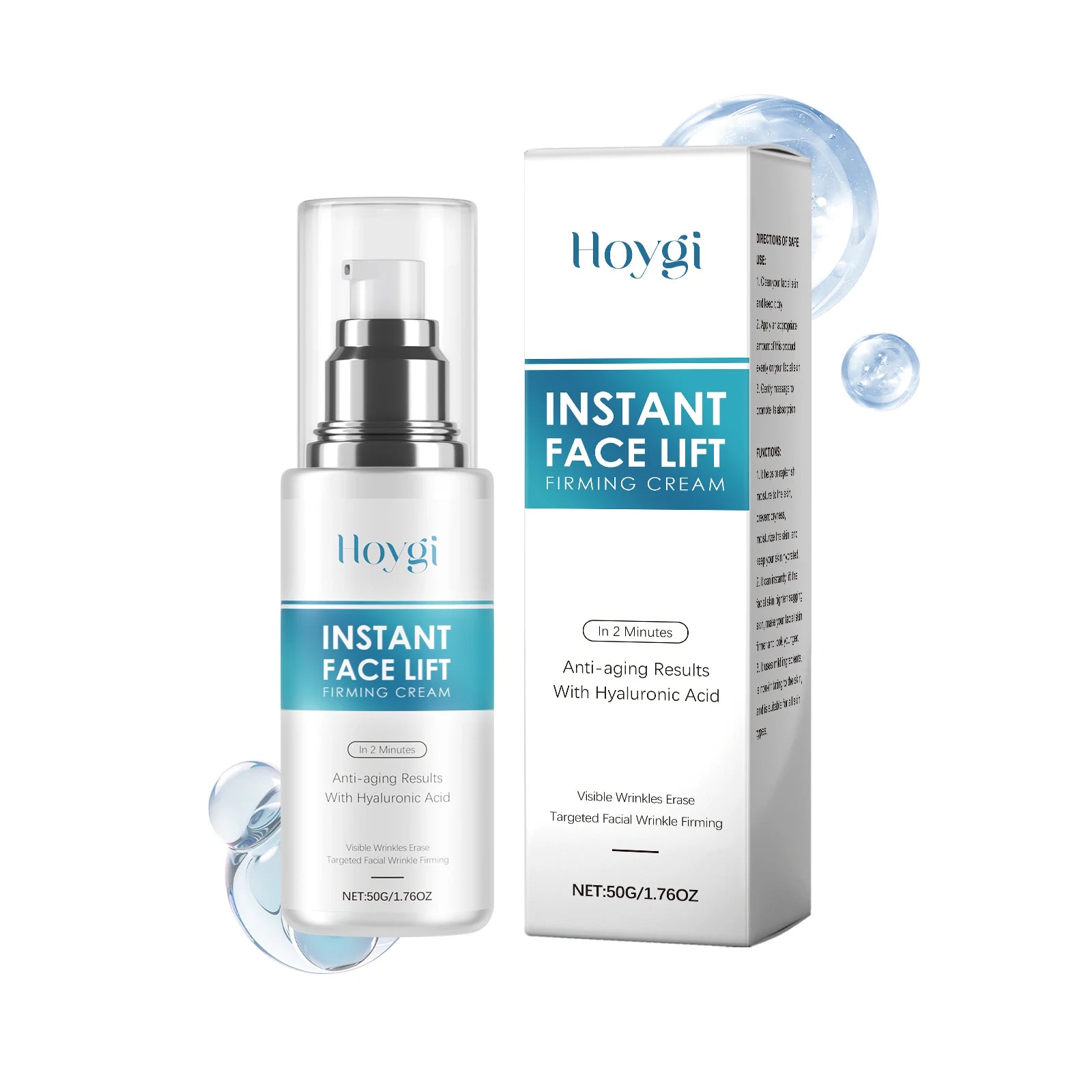 Hyaluronic Acid Instant Face Lifting Cream Hydrating Face Cream Non-Greasy Improve Elasticity Glow Skin Tighten Nourish Lotion Oasis Select 50g Boxed