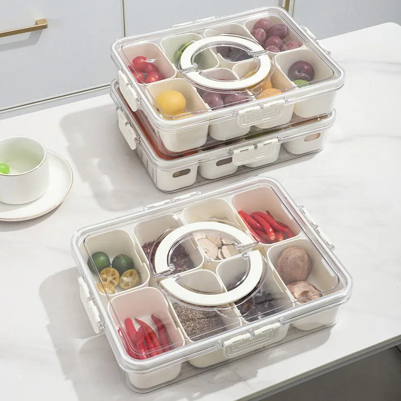 8/4-Compartment Bento Box with Lid, Food Grade PP Leakproof Portable Snack Tray, 4-Sided Snap Lock Sealing Storage Organizer Oasis Select