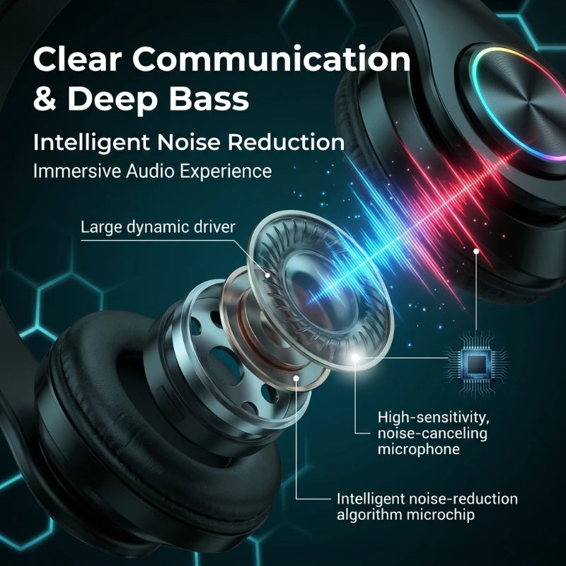 B39 Bluetooth Headphones RGB Lighting Noise Cancellation Foldable Headsets Over Ear Stereo HIFI Sports Headset TF Music Player Oasis Select