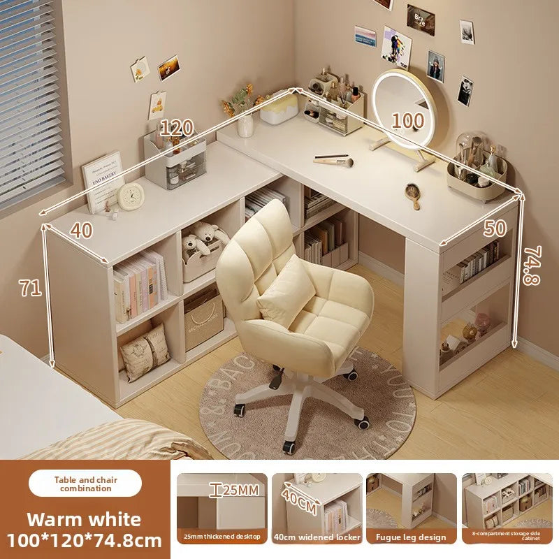 Computer desk corner bookshelf integrated desk girls bedroom L-shaped desk retractable end table Oasis Select