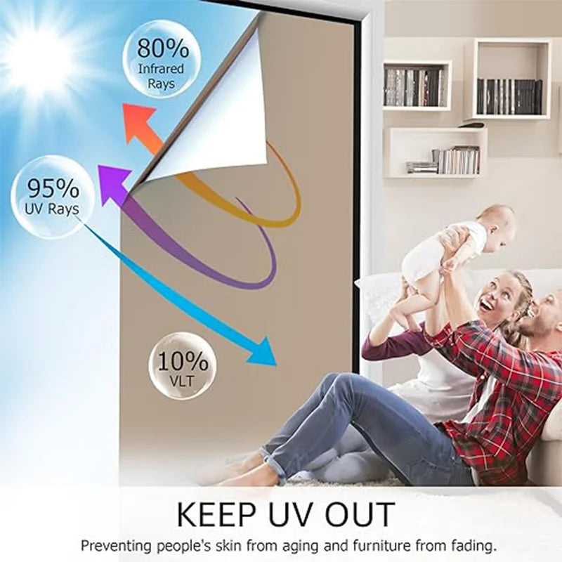 Window Privacy Film One Way Daytime Privacy Self-adhesive Vinyl Sun Blocking Anti UV Reflective Window Tint for Home and Office Oasis Select