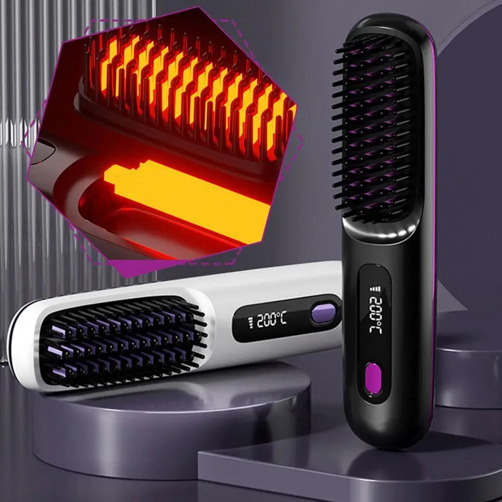 Cordless Hair Straightening Brush – Negative Ion USB Rechargeable Hair Straightening Brush Oasis Select