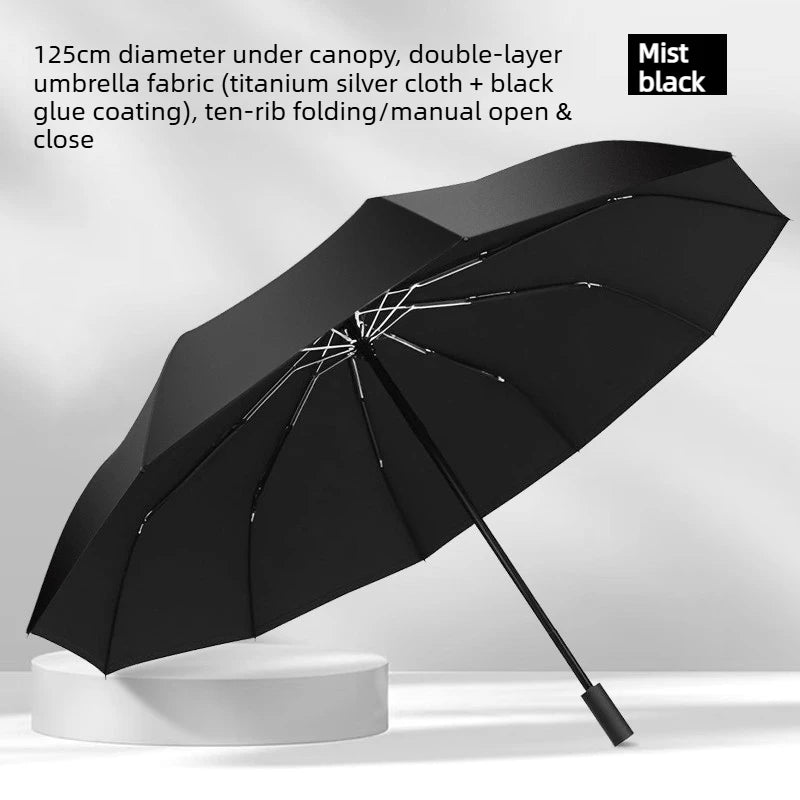 Oversized Folding Sun Umbrella Black Glue UV Blocking Parasol Wind Resistant Double Layer Shade Umbrella for Travel Oasis Select 125cm matte black Aluminum 10K