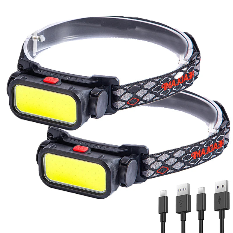 Powerful COB LED Headlamp USB Rechargeable 4 Modes Lighting Head Flashlight With 18650 Built in Battery Camping Fishing Lantern Oasis Select package F