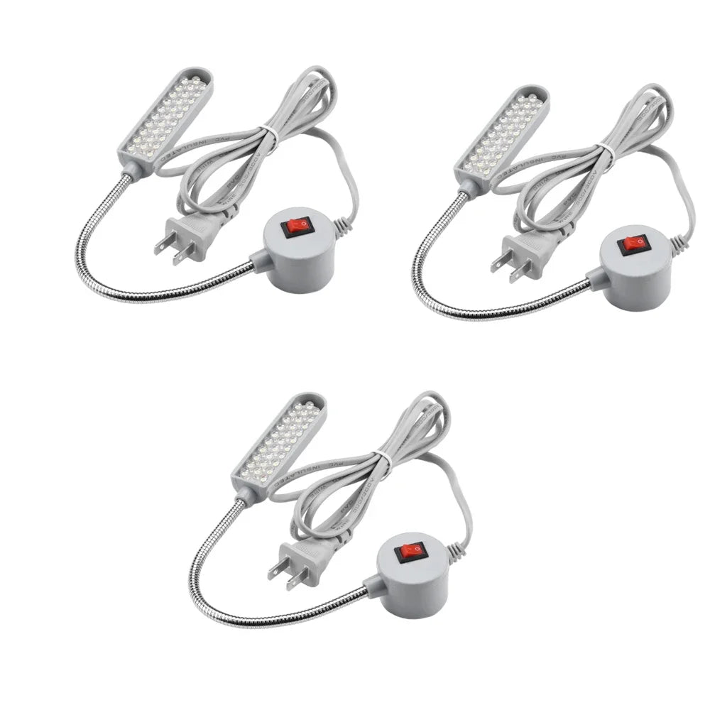 3pcs LED Industrial Sewing Machine Lighting AC110V/220V with 30 Lamp 360° Flexible Gooseneck Lights for Sewing Machine Oasis Select