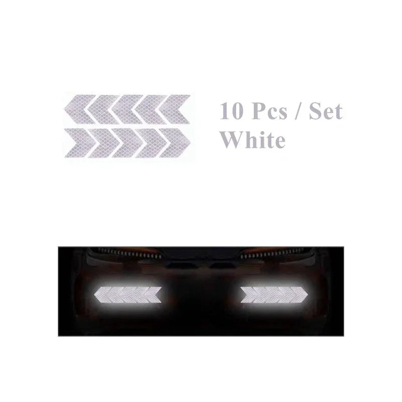10pcs Car Reflective Arrow Sticker Safety Warning Sticker For Car Bumper Trunk Reflector Hazard Tape Car Styling Luminous Film Oasis Select White-10pcs