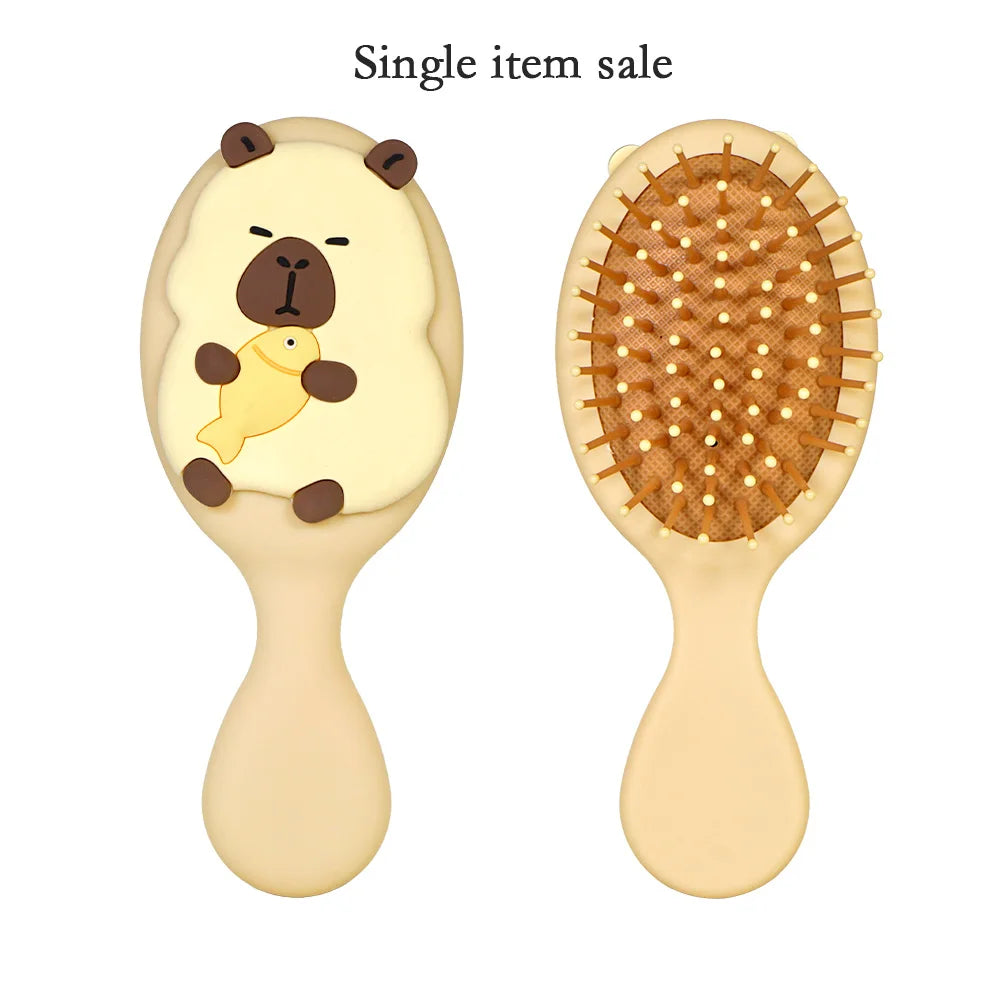 Capybara Holding Fish Design Hair Brush Scalp Massage Detangling Tool Anti Static for Smooth Hair Daily Use Oasis Select CY3140-10-Beige-02