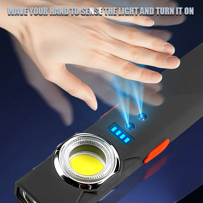 Multi Functional LED Sensor Flashlight with Pen Clip Rechargeable Magnetic Work Light Outdoor Torch Lamp for Camping Hiking Home Oasis Select