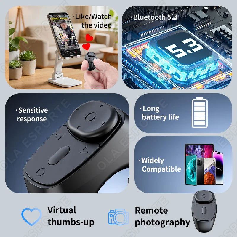 Bluetooth Ring Remote – Page Turner, Camera & Selfie Control
