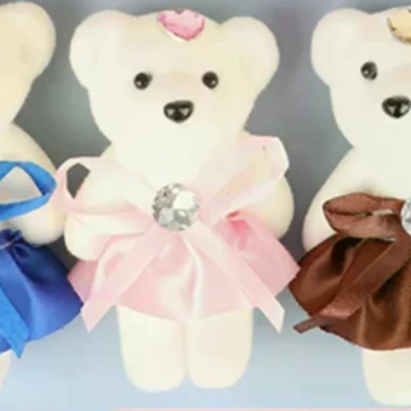 10Pcs 12cm Bear Flower Bouquet Toy Cartoon Doll Teddy Bear Bouquet Graduation Birthday Wedding Gifts Party Decor Oasis Select