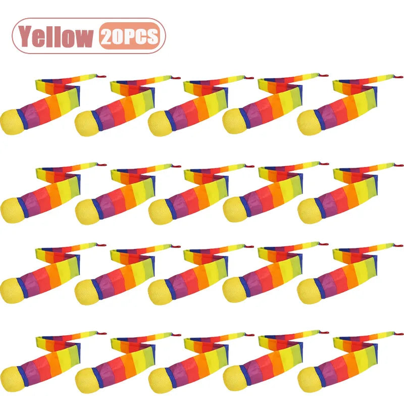 1-20PCS Rainbow Ball with Soft Tail Outdoor Indoor Throwing Catching Play Toy Sensory Integration Coordination Training Sports Oasis Select Yellow-20PCS