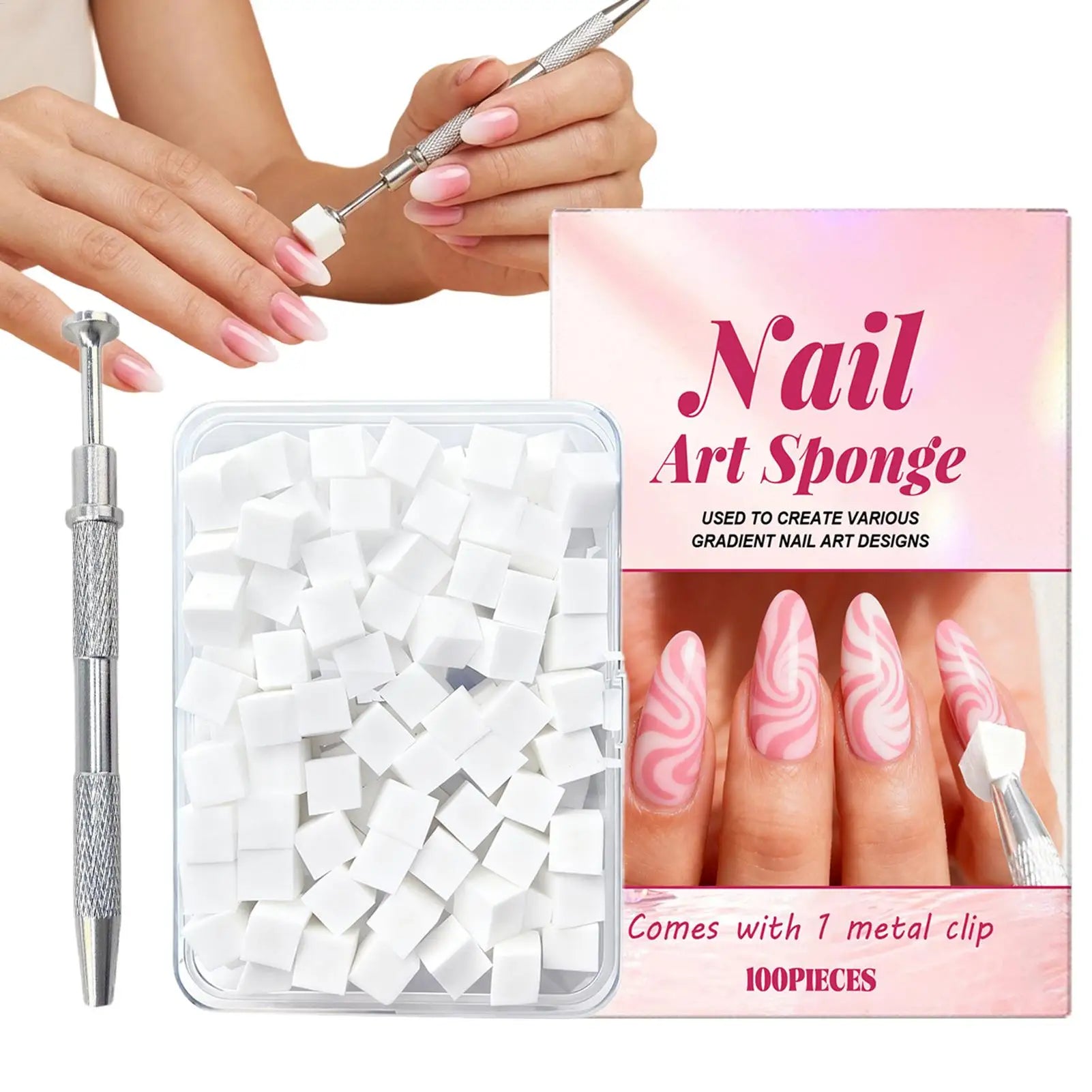 Nail Sponges 100 Pieces Soft Square Professional Beauty Tools with Grabbing Pen Small Nail Sponge for Foot Spa Grooming Party Oasis Select