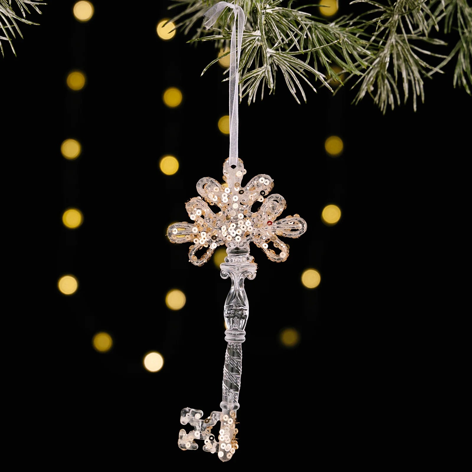Sequined Acrylic Christmas Ornaments – Snowflake & Bell Pendants
