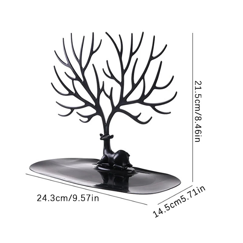 Multi-functional Desktop Jewelry Tree Stand Display Organizer with Tray for Earrings Necklaces Rings Jewelry Storage Box Decor Oasis Select