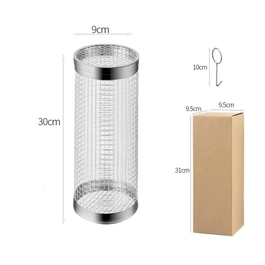 Stainless Steel Barbecue Cage Outdoor BBQ Cylinder Grill Smoked Mesh Drum Barbecue Tool barbecue kamado bbq accessories Oasis Select Red