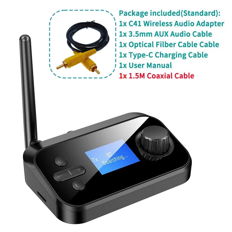 Multi-Function Bluetooth Audio Transmitter Receiver 3.5mm AUX Optical Coaxial Stereo Wireless Adapter DAC Converter For TV PC Oasis Select With Coaxial Cable