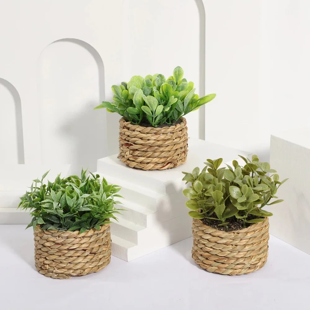 Green Artificial Potted Plant Eucalyptus Grass 11cm Simulated Potted Plants Woven Plastic Leaf Artificial Plants Home Decor Oasis Select