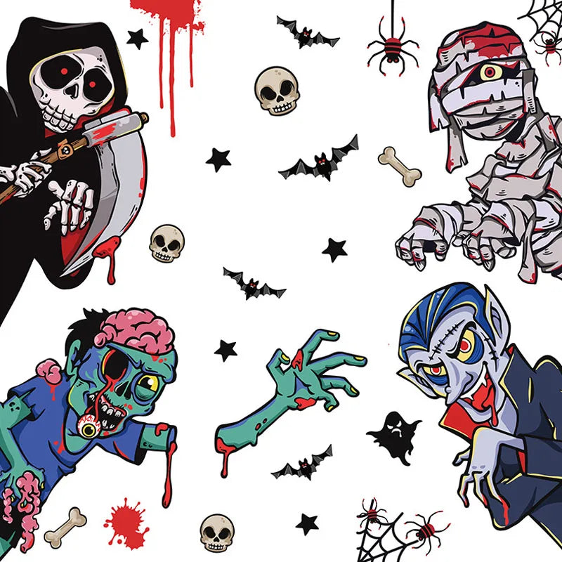 Halloween Window Sticker Giant Ghost Monster Witch Death Skeleton Bloody Poster Electrostatic Stickers for Helloween Party Decor Oasis Select