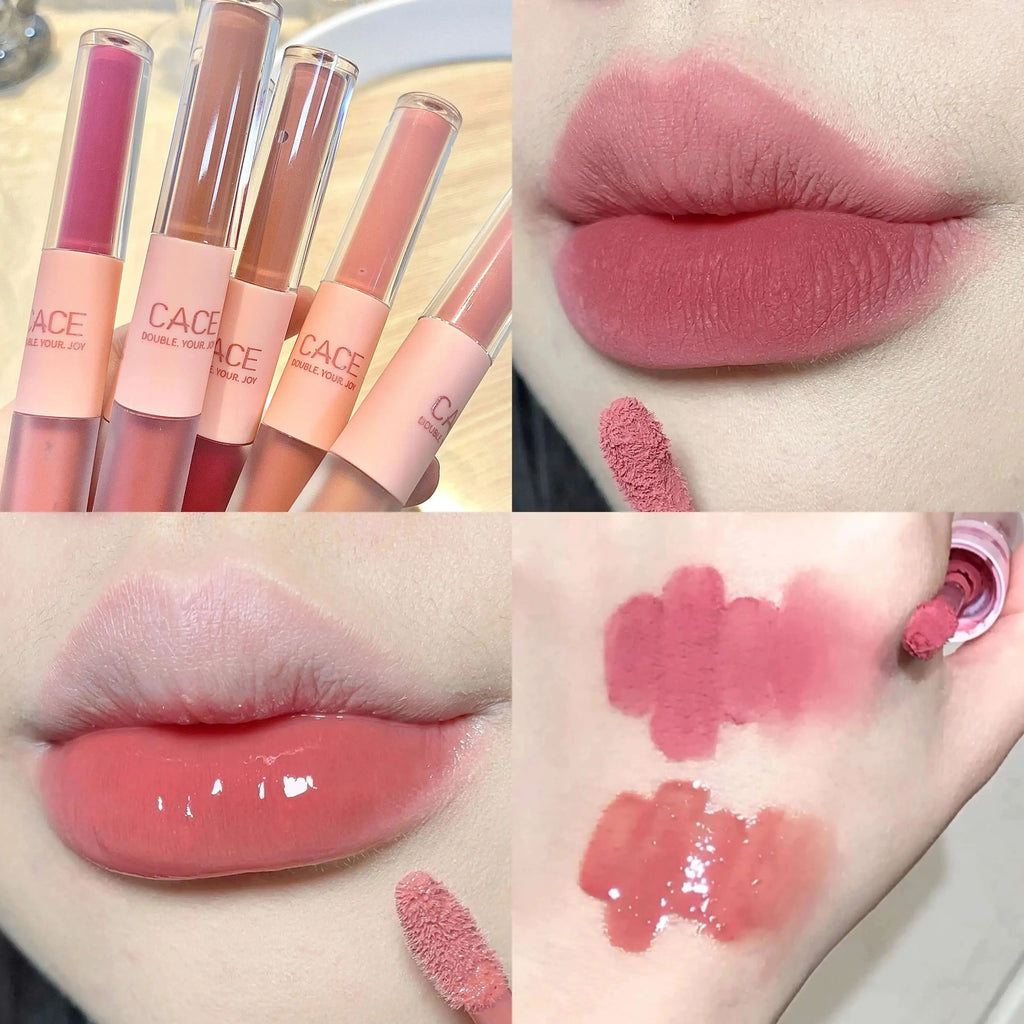 CACE Double Head Lip Gloss & Matte Lipstick | Waterproof Glaze