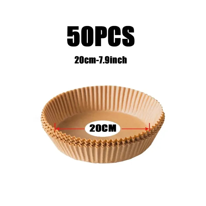 50/100pcs Square Airfryer Papers Non-Stick Disposable Paper Large Air Fryer Disposable Food Householdr Kitchen Oil Absorbing Oasis Select 50pcs-Round