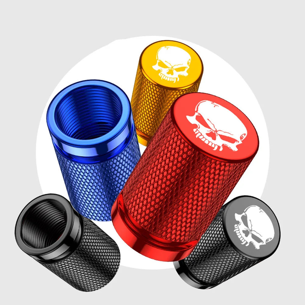 4Pcs Skull Style Tire Valve Stem Caps Aluminum Tire Valve Cap Set Universal Stem Covers for Cars Trucks Motorcycles Bikes Oasis Select