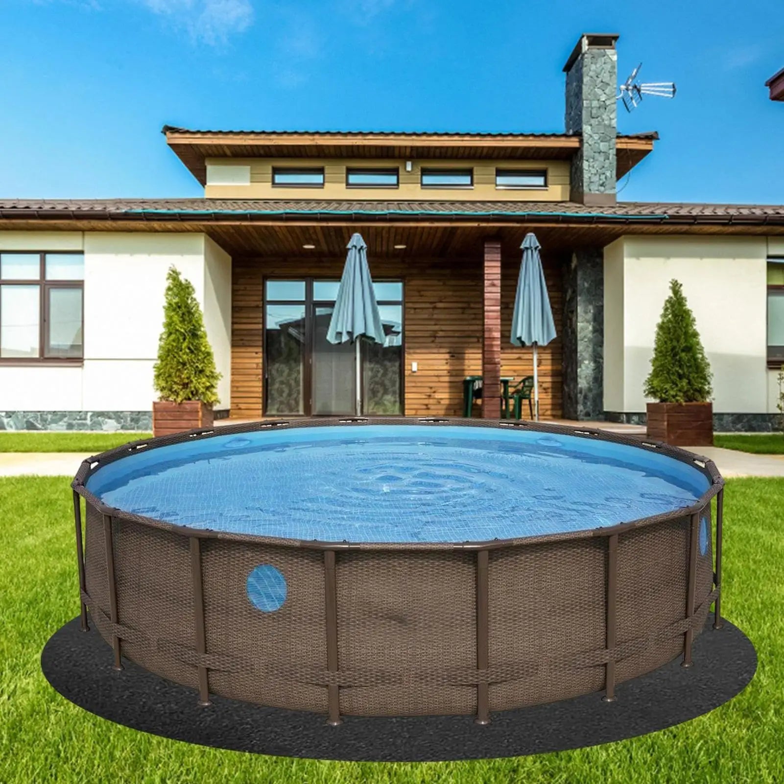 Round Tub Mat Over Ground Pool Protector Mat Puncture Protection Pad Non-Slip Outdoor Pool Protection Padding Pool Liner Pad Oasis Select