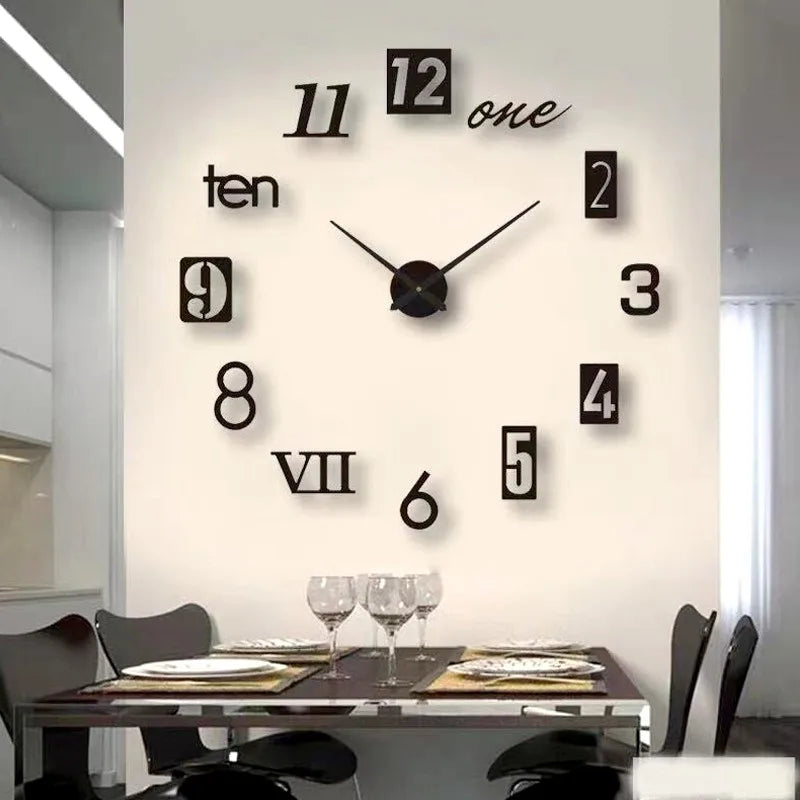 Creative Luminous Silent Wall Clock DIY Living Room Bedroom Three-dimensional Decorative Digital Clock Acrylic Wall Home Decor Oasis Select Black-40CM