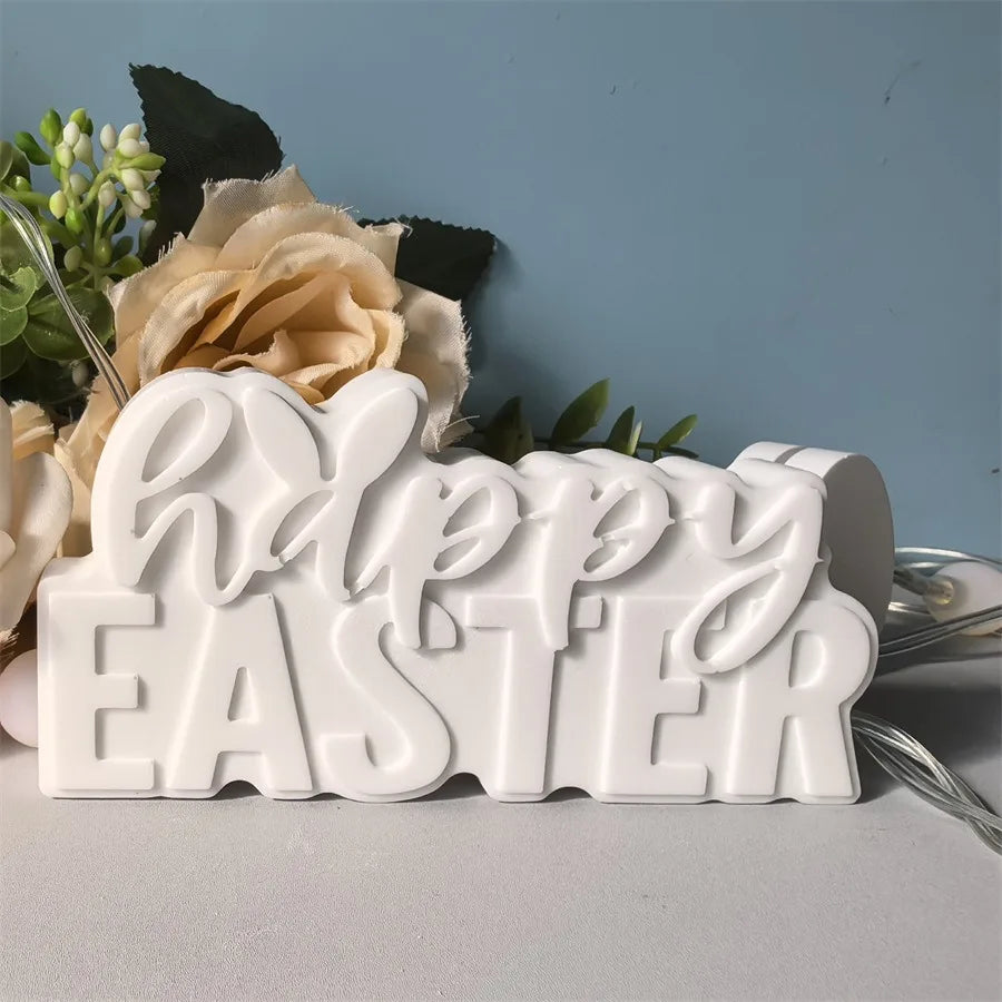 Rabbit Easter Letter Candle Silicone Mold Cute Rabbit Easter Gypsum Dropping Pendant Mold Oasis Select