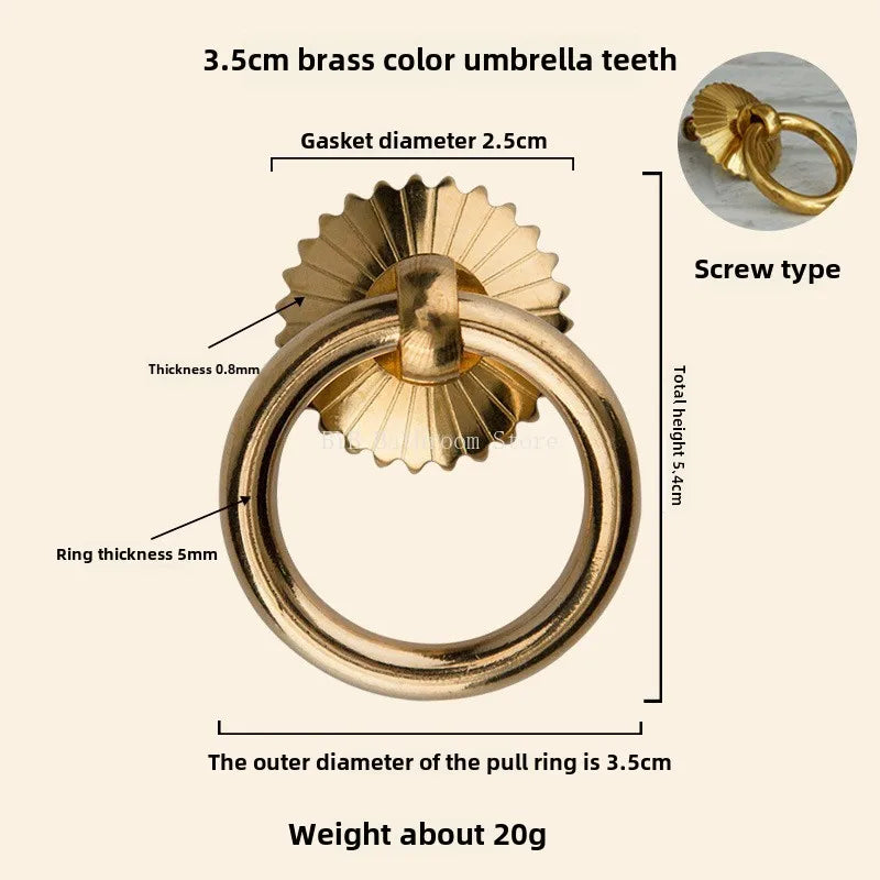 Antique Style Pure Brass Ring Pull for Cupboard Cabinet Drawer Rings Pulls Knob with Screws Vintage Furniture Hardware Oasis Select T2202-3.5cm