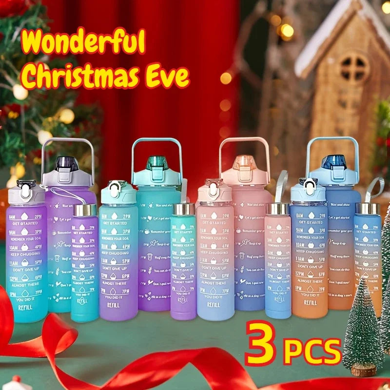 1-3PCS Sports Water Bottle for Running Drinking Bottle 2L Motivational with Time Marker Stickers Portable Reusable Plastic Cups Oasis Select