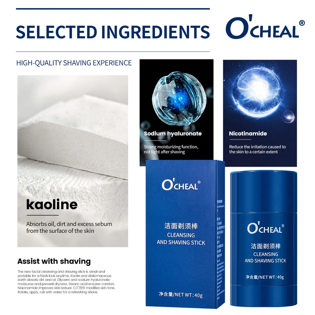 Ocheal 40g Facial Cleansing Gel Shaving Stick Men's Facial Hair Smooth Shaving Gel Cleaning Face Cleaning Care Cream Portable Oasis Select