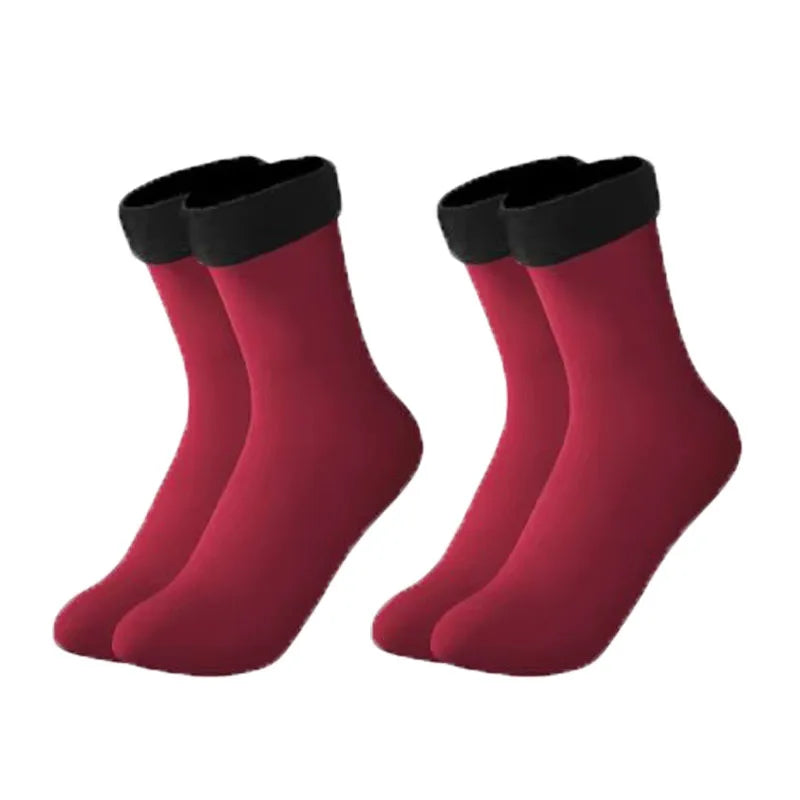 1/2/3pairs Snow Socks Middle Tube Solid Winter Plus Velvet Thick Keep Warm And Cold Socks Comfortable Mens Womens Floor Socks Oasis Select red 2pairs