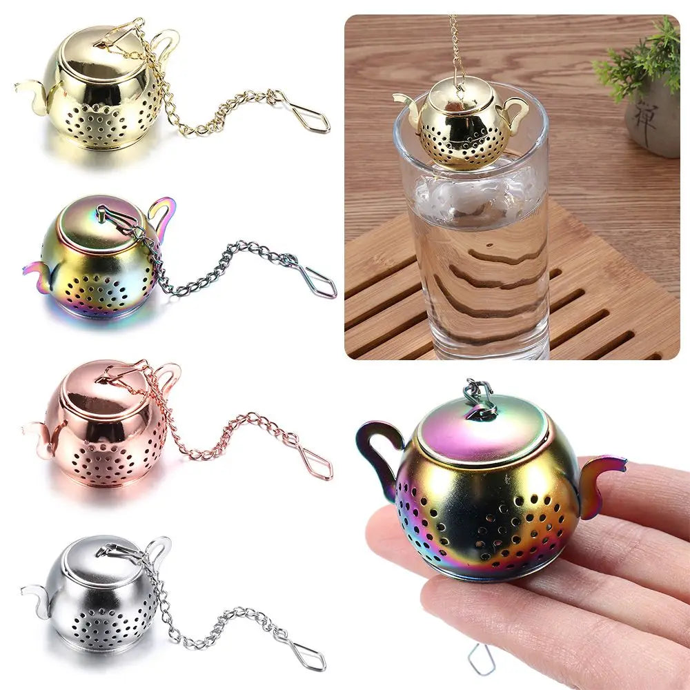 Stainless Steel Teapot Shape Herbal Spice Filter Diffuser Tea Strainer Loose Tea Infuser with Chain Kitchen Gadget Teaware Oasis Select