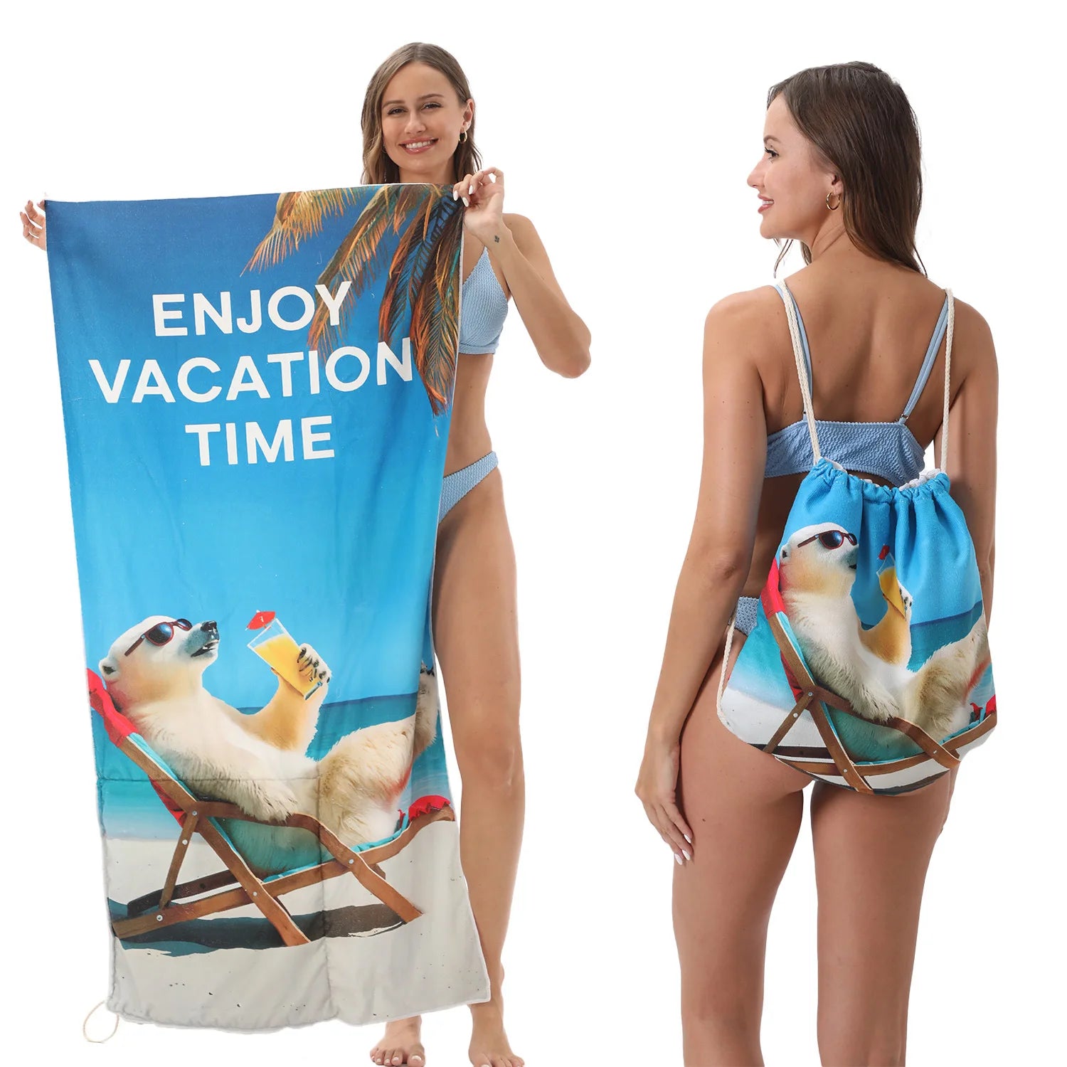 2-in-1 Multifunctional Foldable Beach Towel Printed Bath Towel Integrated Beach Towel Bag for Storage Oasis Select 2 70X140cm
