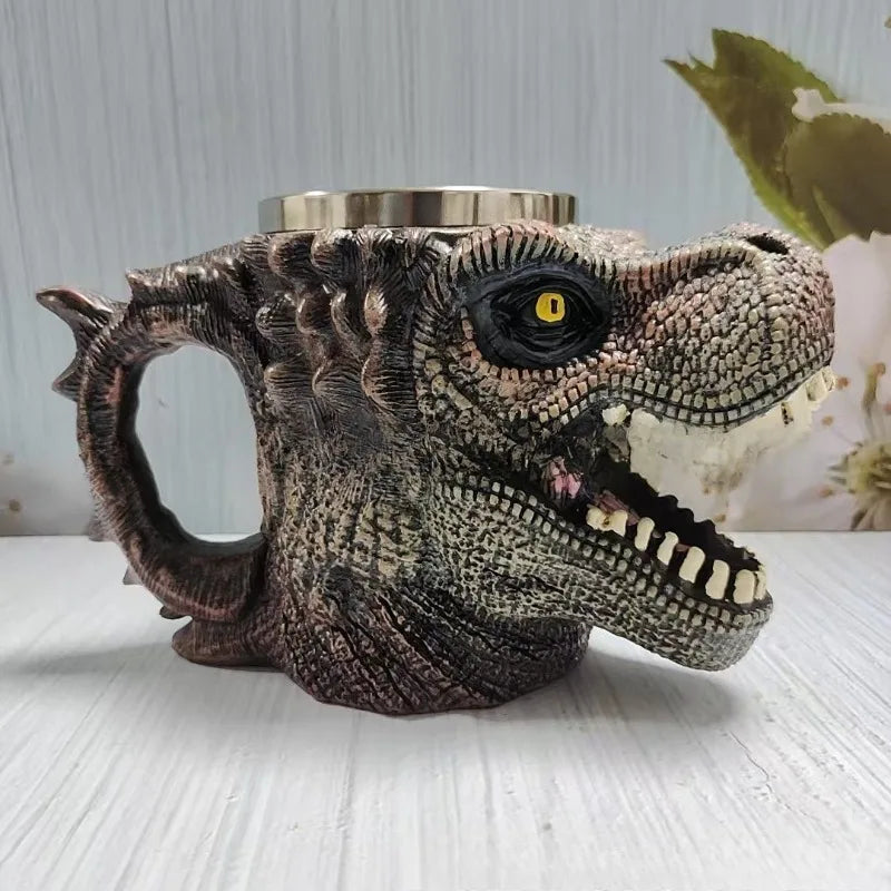 Dinosaur Mug Creative Resin Stainless Steel Retro Dinosaur Head Novel Gift Choice Exclusive Unique Drinking Utensil Oasis Select