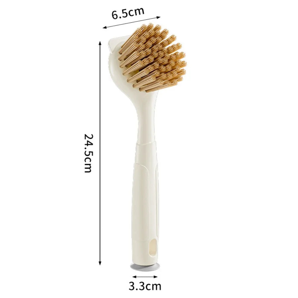 Long Handle Pot Brush Multipurpose Durable Dishwashing Brush with Suction Cup Bracket Dish Scrubber for Kitchen Pots Dishes Sink Oasis Select Beige